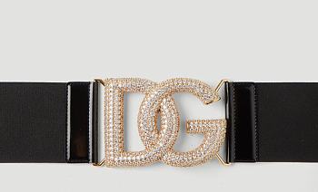 Dolce & Gabbana Embellished DG Buckle Waist Belt in Black 8cm