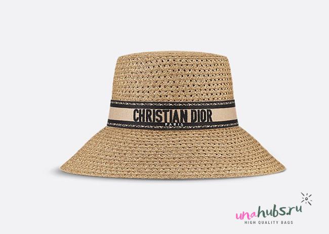 Dior D-Bobby Large Brim Hat Straw with Beige and Black Embroidered Band  - 1