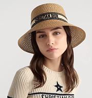 Dior D-Bobby Large Brim Hat Straw with Beige and Black Embroidered Band  - 4
