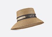 Dior D-Bobby Large Brim Hat Straw with Beige and Black Embroidered Band  - 3