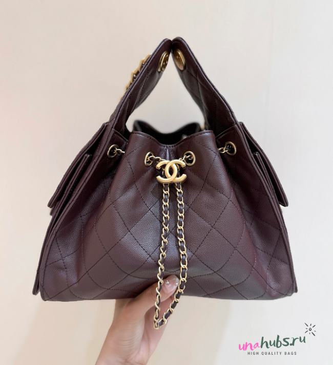 Chanel Drawstring Burgundy Bag Caviar Leather -30x26x14cm - 1