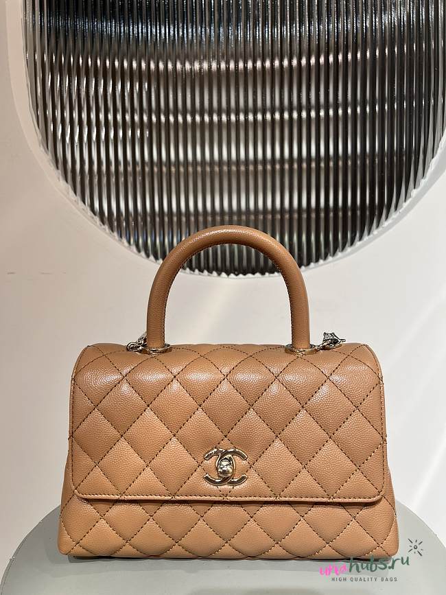Chanel Caviar Quilted Mini Coco Chain Handle Flap Dark Beige 14x24x10cm - 1
