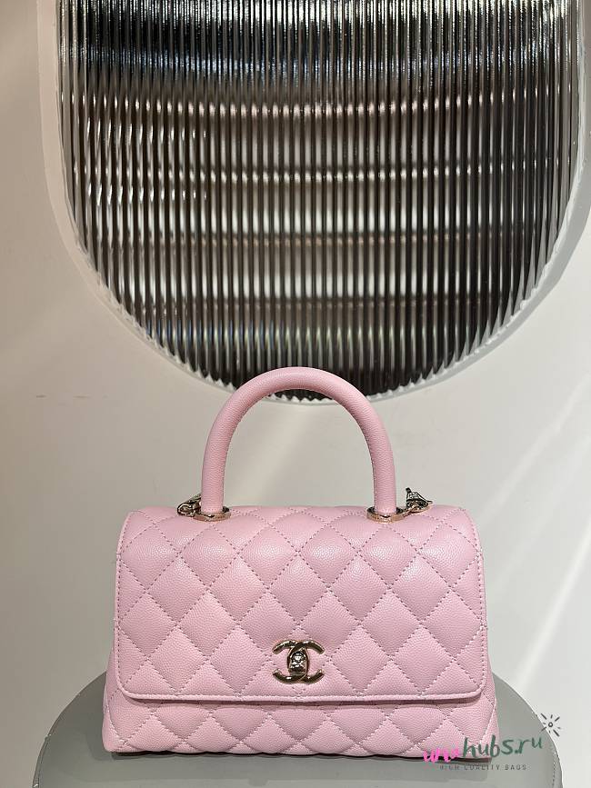 	 Chanel Caviar Quilted Mini Coco Chain Handle Flap Pink 14x24x10cm - 1