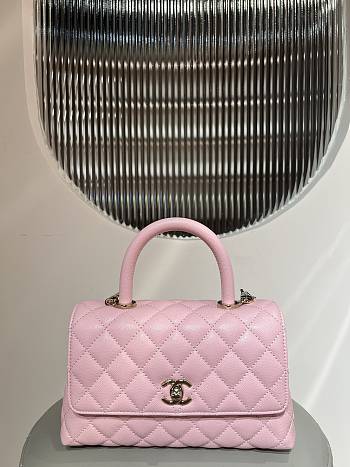 	 Chanel Caviar Quilted Mini Coco Chain Handle Flap Pink 14x24x10cm