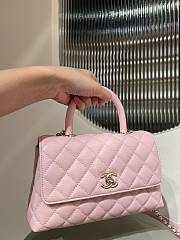 	 Chanel Caviar Quilted Mini Coco Chain Handle Flap Pink 14x24x10cm - 6