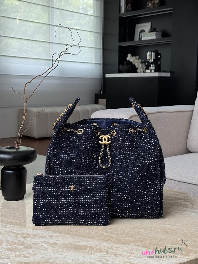 Chanel 25 Bag Tweed Navy Blue - 30x40x15cm - 1
