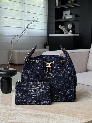 Chanel 25 Bag Tweed Navy Blue - 30x40x15cm