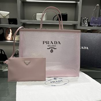PRADA Mesh Paillettes Spazzolato Logo Tote Alabastro - 36×30×10cm