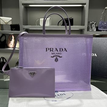 	 PRADA Mesh Paillettes Spazzolato Logo Tote Purple - 36×30×10cm