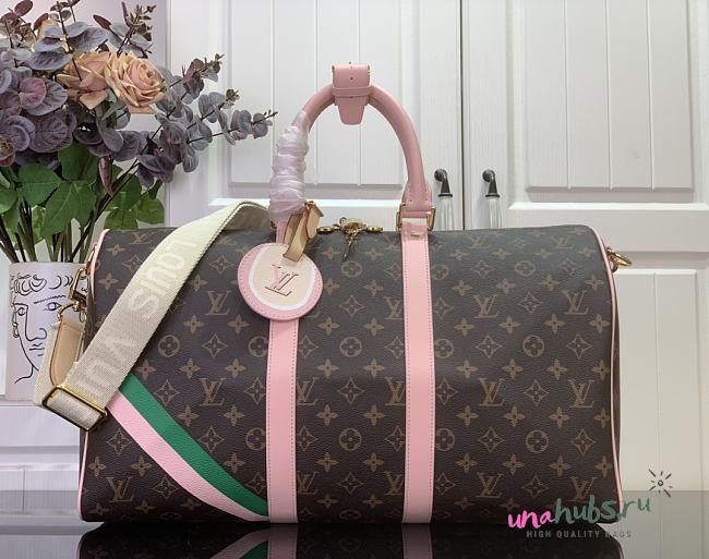 Louis Vuitton Keepall Bandoulière 45 Monogram Canvas With Pink Strap - 27 x 20 x 45 - 1
