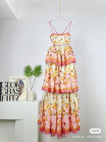 Zimmermann Floral Cami Tiered Ruffle Hemdress