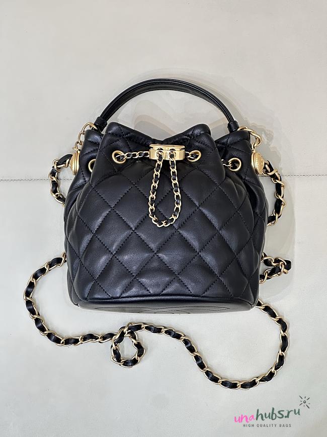Chanel Bucket Bag In Black Lambskin - 18*19*15cm - 1