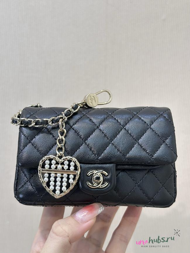 Chanel Nano Classic Double Flap Bag Charm Black Lambskin Leather - 12.5x5x8cm - 1