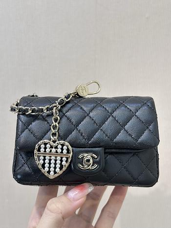 Chanel Nano Classic Double Flap Bag Charm Black Lambskin Leather - 12.5x5x8cm