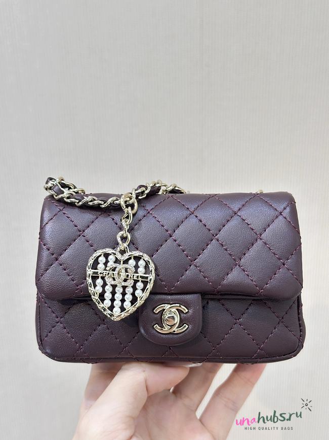 Chanel Nano Classic Double Flap Bag Charm Burgundy Lambskin Leather - 12.5x5x8cm - 1