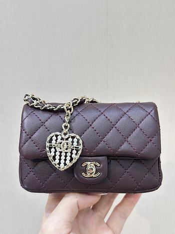 Chanel Nano Classic Double Flap Bag Charm Burgundy Lambskin Leather - 12.5x5x8cm