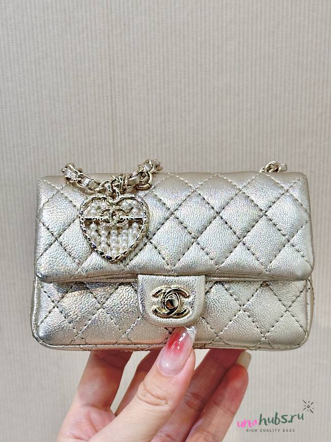 Chanel Nano Classic Double Flap Bag Gold Charm Lambskin Leather - 12.5x5x8cm - 1