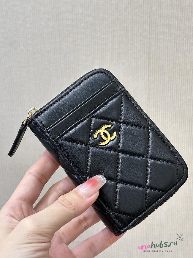 CHANEL Lambskin Quilted Zip Card Holder Black - 1