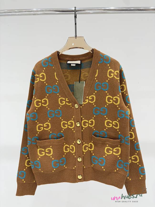 Gucci GG wool jacquard jumper in brown and yellow - 1