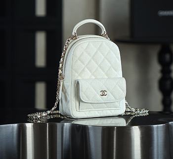 Chanel Classic Mini White Caviar Backpack - 18×13×9cm