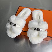 	 Hermes Oran White Fur Sandals - 1
