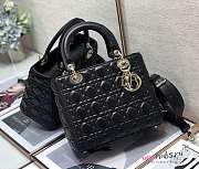 	 Dior Lady Medium Black Cannage Lambskin - 24 x 20 x 12 cm - 2