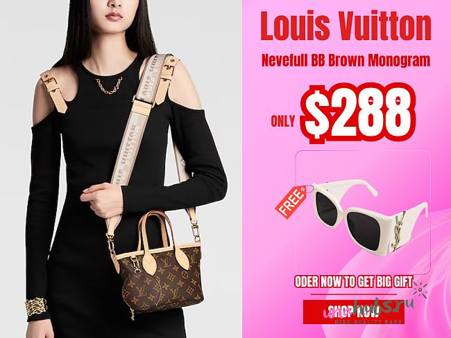 Louis Vuitton Nevefull BB Brown Monogram Pink Strap - 24 x 14 x 9cm - 1
