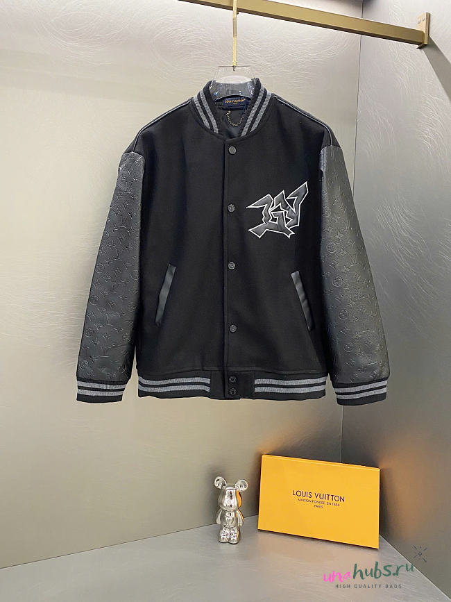 Louis Vuitton LV Wool Monogram Leather Black Jacket - 1