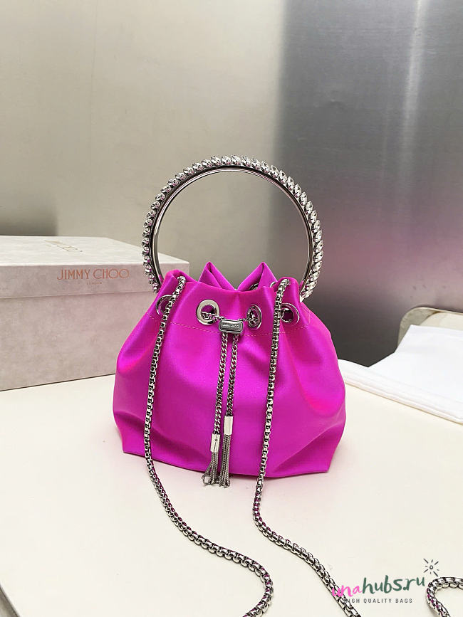 Jimmy Choo Bon Bon Crystal Satin Pink Bag 16x15x9.5cm - 1