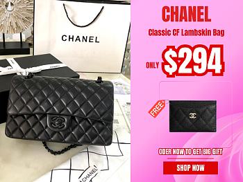 Chanel classic CF Lambskin Soft Leather Quilted Bag 25cm All Black 