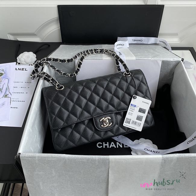 Chanel Medium Flap Bag Black Caviar Silver 25cm - 1
