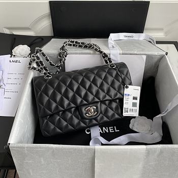 Chanel Medium Flap Bag Black Lambskin Silver 25cm