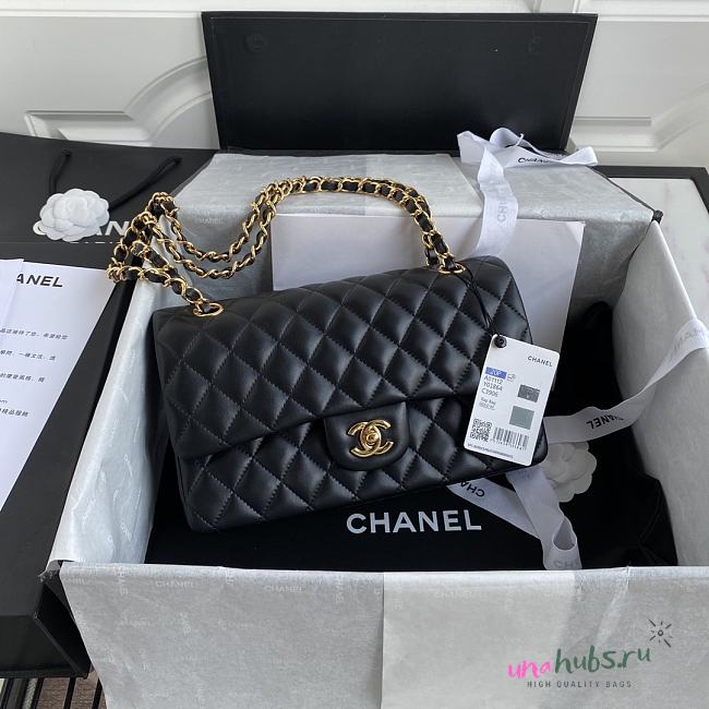 Chanel Medium Flap Bag Black Lambkin Gold 25cm - 1