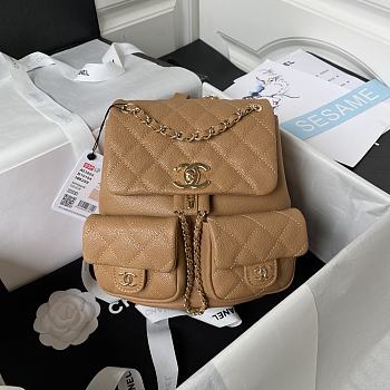 Chanel Backpack Caviar Tan Gold 21x20x12cm