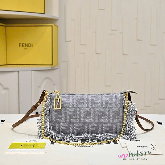 Fendi Baguette Pouch FF Jacquard Chain Clutch Blue Denim 20x13x3cm - 1