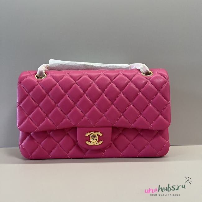 Chanel Medium Flap Bag Fuchsia Pink Lambskin Gold 25cm - 1