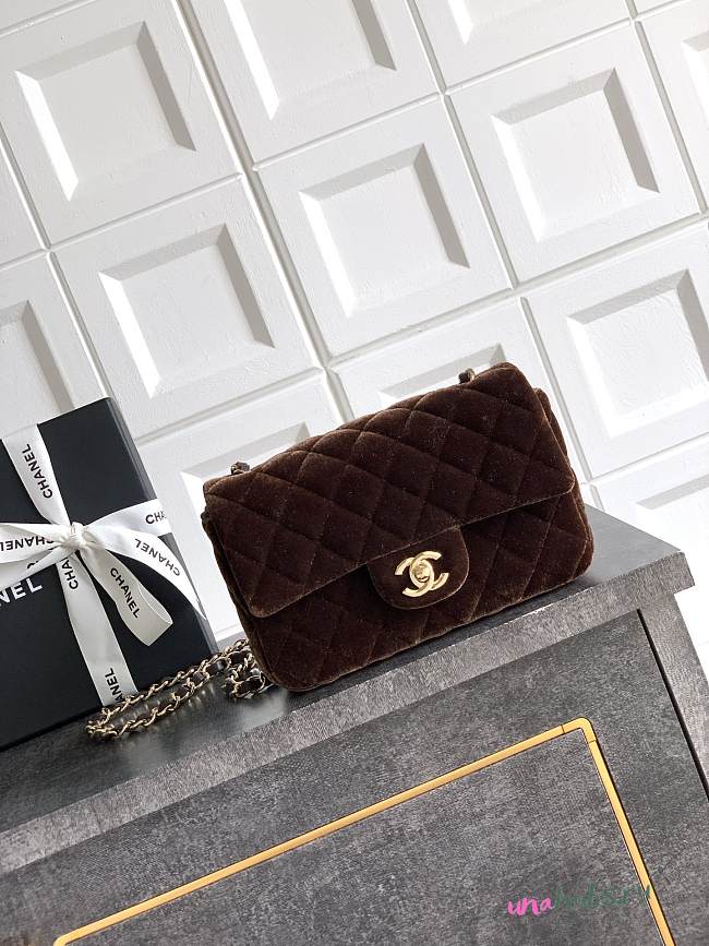 Chanel Mini Flap Bag Brown Velvet 20cm - 1