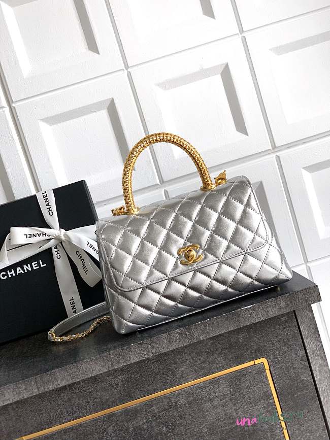 Chanel Coco Handle Silver Gold Lambskin 23cm - 1