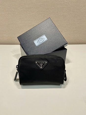 Prada Black Re-nylon Wallet Silver 12x8x3.5cm