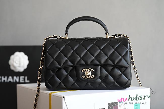 Chanel Top Handle Black Lambskin Bag 20cm - 1