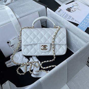 Chanel Top Handle White Lambskin Bag 20cm