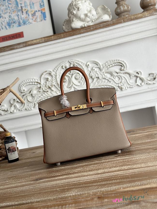 Hermes Birkin 25 Bag Grey Brown Gold Togo 25cm - 1