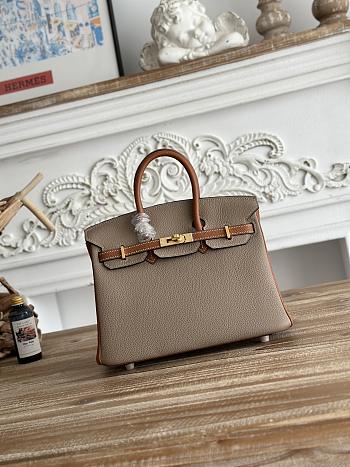 Hermes Birkin 25 Bag Grey Brown Gold Togo 25cm