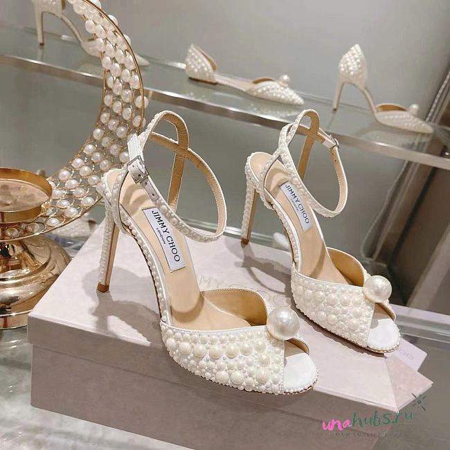 Jimmy Choo Sacora 100 White Satin Sandals Heel - 1