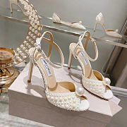 Jimmy Choo Sacora 100 White Satin Sandals Heel - 1