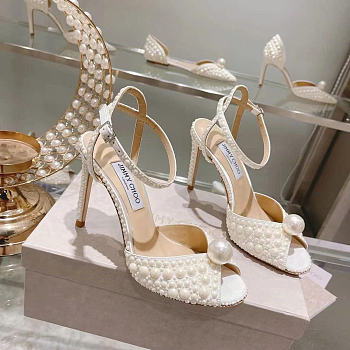 Jimmy Choo Sacora 100 White Satin Sandals Heel