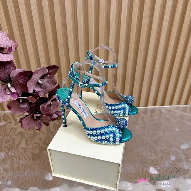 Jimmy Choo Sacora 100 Blue Satin Sandals Heel - 1