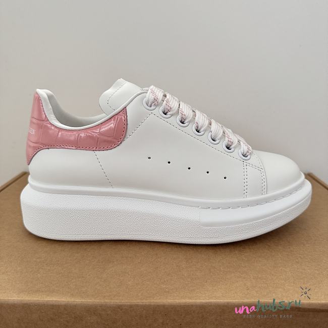 Alexander McQueen White Pink Crocodile Sneaker - 1