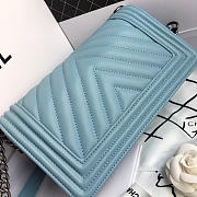 Chanel Le Boy Blue Silver Lambskin Chevron 25cm - 3