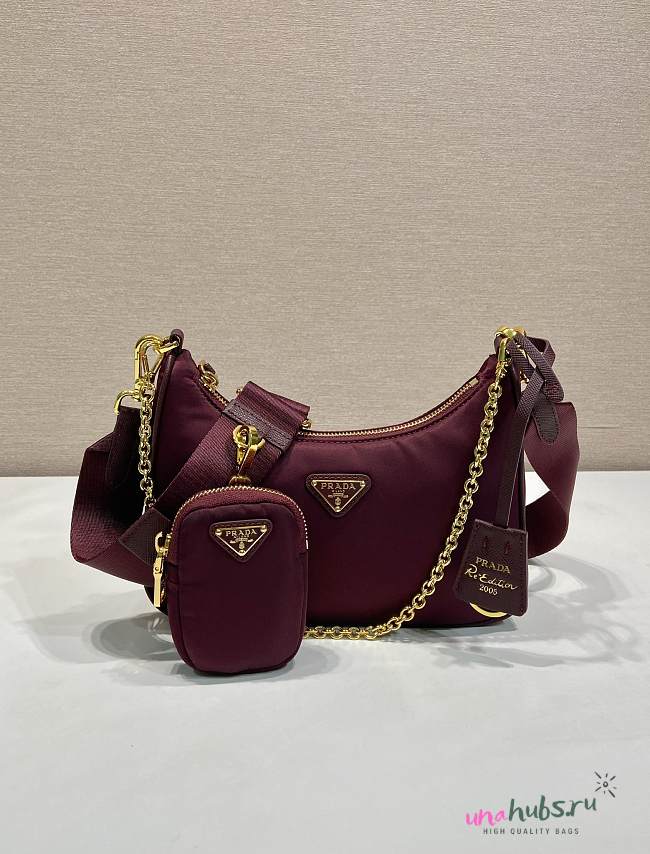 Prada Re-Edition Nylon Burgundy Bag 22x12x6cm - 1
